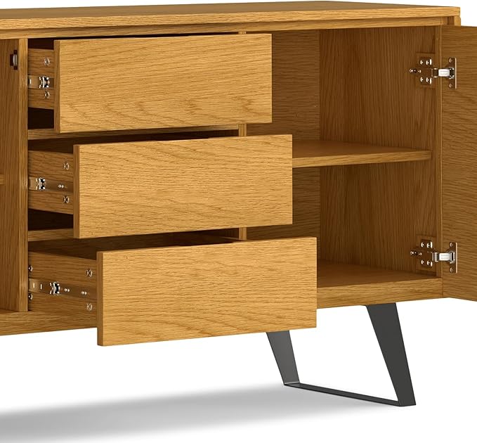 SIMPLIHOME Lowry 60 inch x 17 inch Rectangle Modern Industrial Sideboard Buffet in Oak Veneer for the Dining Room and Kitchen