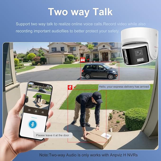 Anpviz 6MP PoE Dual Lens Security Camera Outdoor, Panoramic 180° Wide Angle IP Dome Wired Camera with Human/Vehicle Detection, Two-Way Talk, Built-in Micro SD Card Slot, Full Metal（H Series）