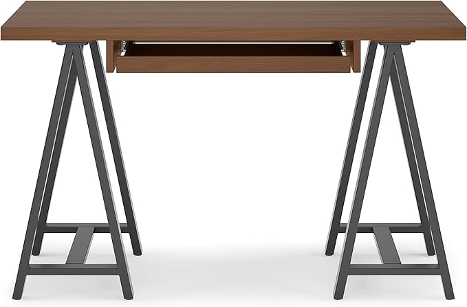 SIMPLIHOME Sawhorse Industrial 50 inch Wide SOLID WALNUT WOOD and Metal Small Desk in Walnut for the Office Desk, Writing Table, Workstation and Study Table