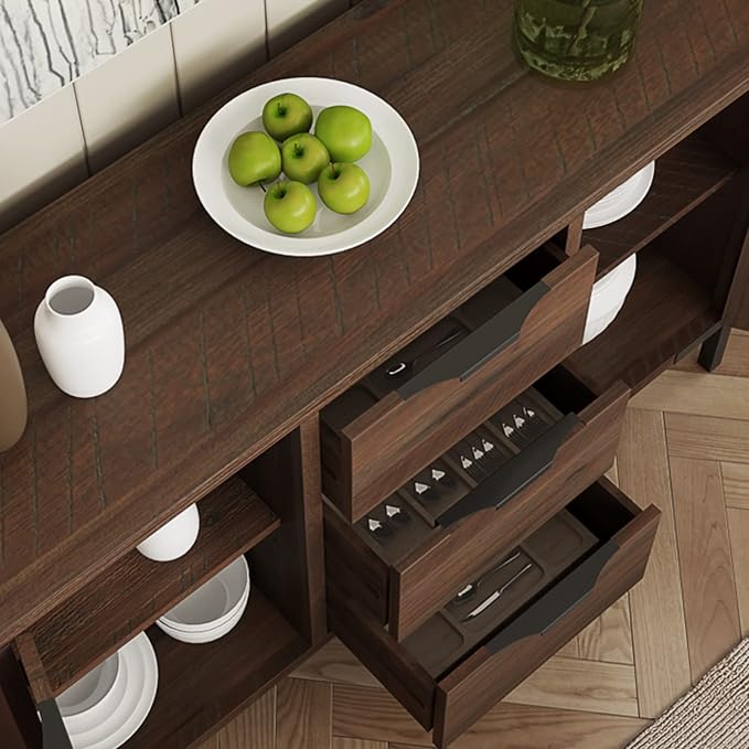 Bme Millie Solid Wood Sideboard Storage Cabinet with Storage, Pre-Assembled with 3 Drawers & 2 Doors, Adjustable Shelves