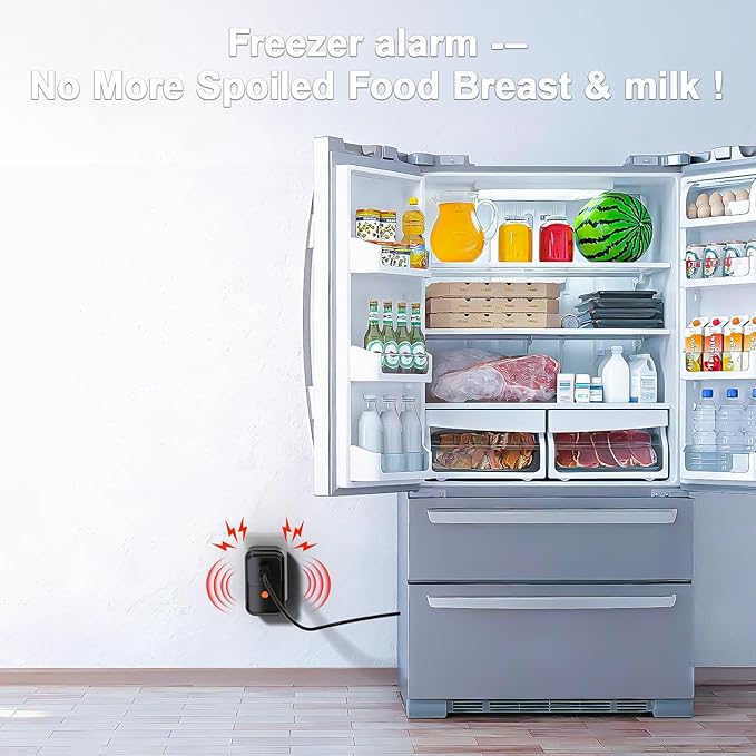 Smart Power Failure Alarm WiFi, 110dB Frezzer Power Outage Alarm WiFi with LED Indicator, Power Loss App Alerts Smart Power Failure Detector for Refrigerator, GFCI Trips, Sump PUM（ WiFi Black-2PC