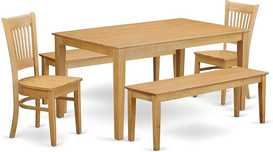 East West Furniture CAVA5C-OAK-W 5 Piece Dining Room Table Set Includes a Rectangle Kitchen Table and 2 Dining Chairs with 2 Benches, 36x60 Inch, Oak