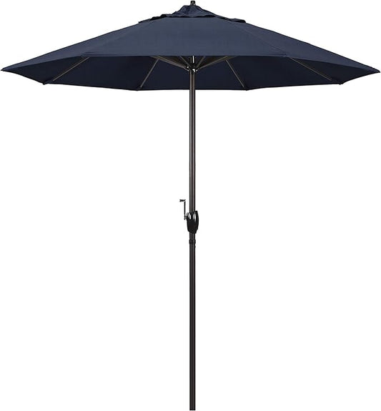 California Umbrella 7.5' Round Sunbrella Aluminum Outdoor Deck, Pool or Patio Umbrella, Crank Lift, Auto Tilt, Bronze Pole,Indigo