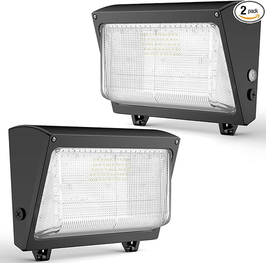 LED Wall Pack 120W: 18000lm 5000k LED Wall Packs Outside Lighting - Glass Lens Security Flood Light with Photocell Sensor for Parking Lots Building Warehouse Barn 2Pack ETL Listed