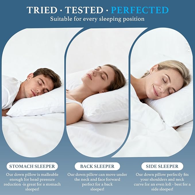 Canadian White Goose Down Pillows Queen Size Set of 2-900+ Fill Power, Soft Down Pillow for Sleeping, Fluffy Hotel Luxury Bed Pillows for Neck Pain Relief, Side Sleeper Pillow - 20"x30"