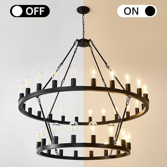NILSE 2-Tier 48" Black Wagon Wheel Chandelier, 40-Light Extra Large Chandeliers for High Ceilings, Rustic Farmhouse Light Fixture for Living Room Stairs Foyer Entryway, E26
