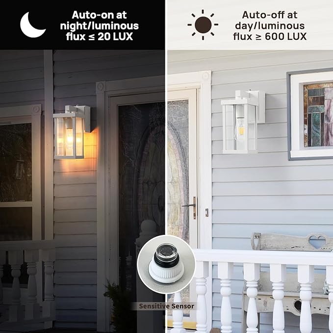 Dusk to Dawn Porch Lights with GFCI Outlets Waterproof Outdoor Wall Lights Exterior Lighting Fixtures Modern Outside Lights Wall Mount for House Patio Garage,White,11.8''H, 2 PC