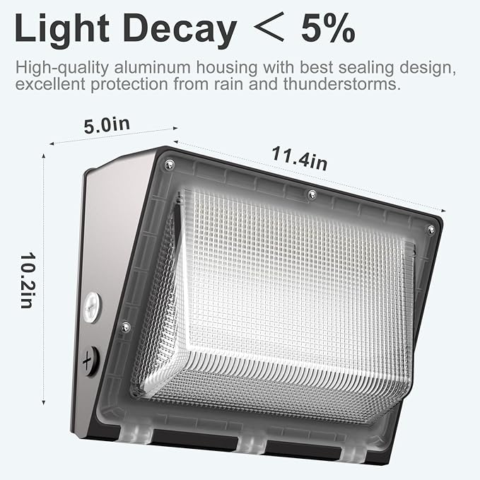Lightdot 4Pack 250W LED Wall Pack Lights, 100-277v Dusk to Dawn with Photocell | 37500Lm(150Lm/W) 5000K IP65 Outdoor Exterior Lighting Fixture, Energy Saving|5-Yrs Warranty, ETL(Height:20-40ft)
