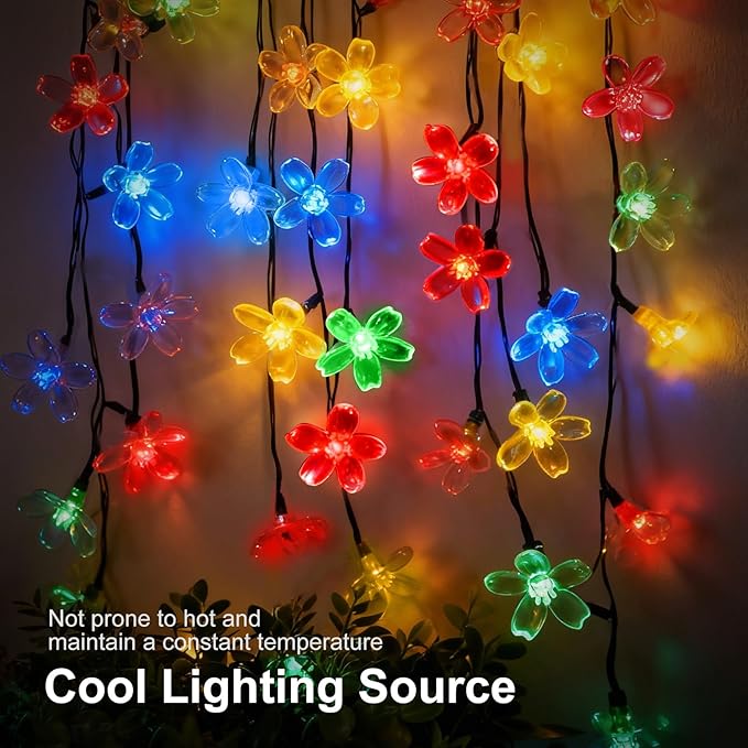 2 Pack Total 52FT 120 LED Solar String Lights Outdoor Waterproof Flower Fairy Lights for Garden Fence Patio Yard Christmas Tree Lawn Wedding Party Decor, Multicolor