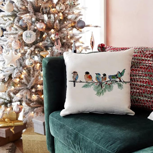 RABUSOFA Christmas Outdoor Pillow Covers Waterproof 18x18 Inch Birds Christmas Decorations Winter Throw Pillow Cases Xmas Birds Decor Decorative Pillows for Couch Holiday Teal