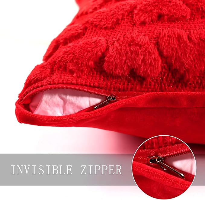 Valentine Pillow Covers 18x18 Set of 2, Valentine Decorations Indoor Love Heart Soft Plush Faux Fur Throw Pillow Covers for Bedroom Red Pillowcase Living Room Sofa Holiday Home Decor