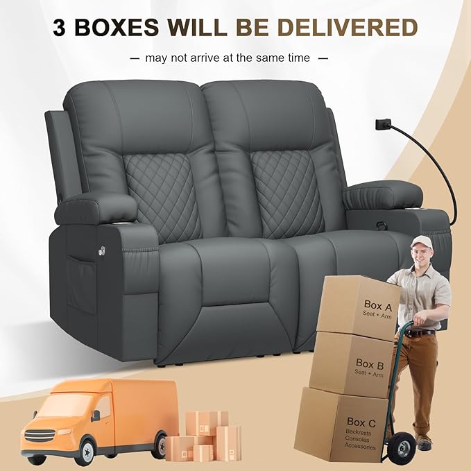 YONISEE Loveseat Recliner, Loveseat Recliner Sofa with Storage, Recliner Chair with USB Ports, 2 Cell Phone Holders, Cup Holder, Loveseat Couch for Living Room Home Theater Seating