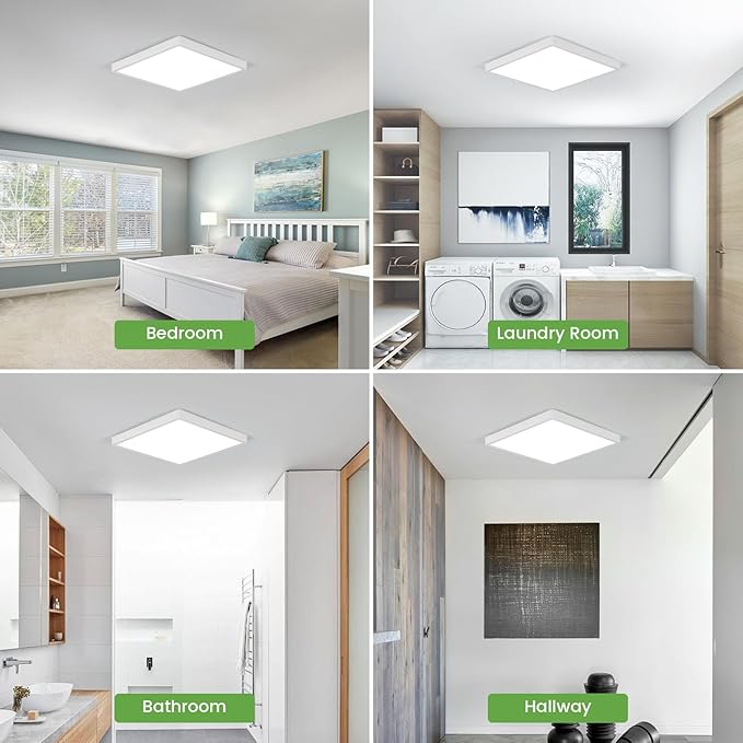 Goeco 2 Pack Ultra Slim Flush Mount Ceiling Light Fixture, 12 Inch 24W Surface Mount LED Panel Light for Bedroom, Kitchen, Bathroom- 0.98Inch Thickness Square