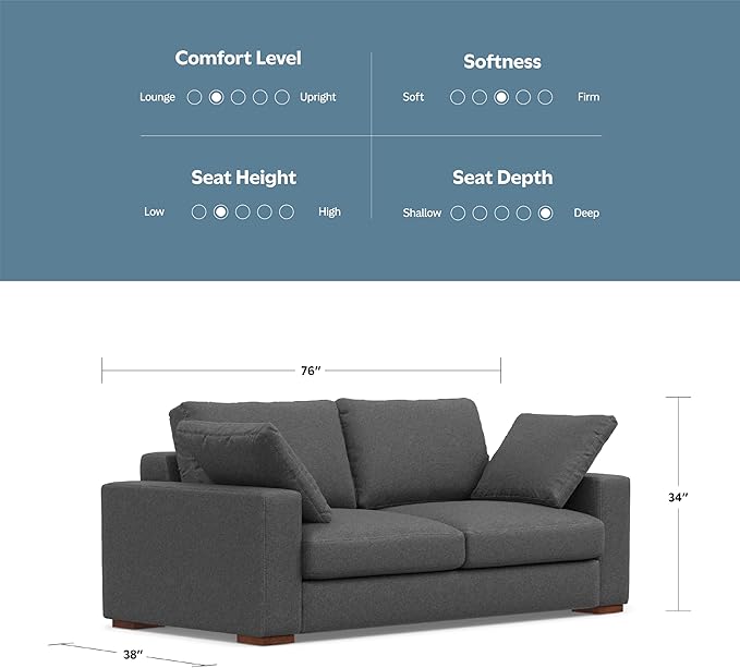 SIMPLIHOME Charlie Sofa in 100% Recycled Polyester Tightly Woven Performance Fabric, Pebble Grey, 78-inches Wide, Handcrafted Contemporary Style Loveseat Sofa or Couch for Living Room