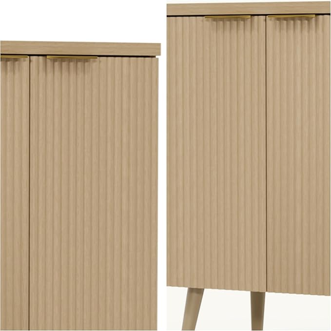 FONTOI Buffet Cabinet, Sideboard Fluted Cabinet Modern Kitchen Buffet Storage Cabinets with Doors and Shelves, Wood Farmhouse Coffee Bar Station for Entryway & Dining Room & Living Room, Natual Oak