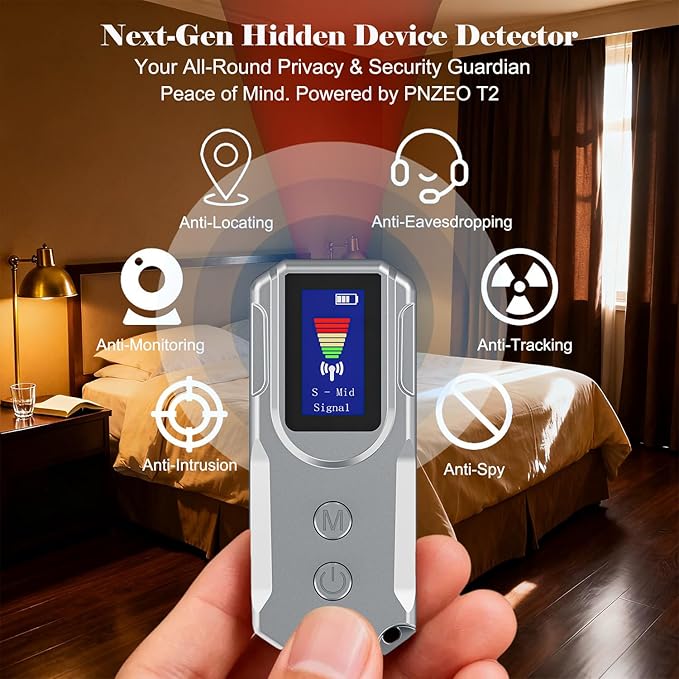 Next-Gen Hidden Camera Detectors, with HD Display, Smart Anti-Spy Device, GPS Tracker Detector, Portable Wireless/RF Signal Scanner for Hotels, Travel, Home & Office (Metallic Silver)