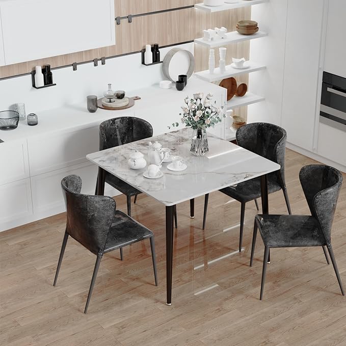 Wisfor Square Kitchen Dining Table: Sintered Stone Dining Room Table Modern Coffee Table Marble Table with Stable Metal for Kitchen Living Room Office Patio Seaside, 31.5x31.5x29.92 inch