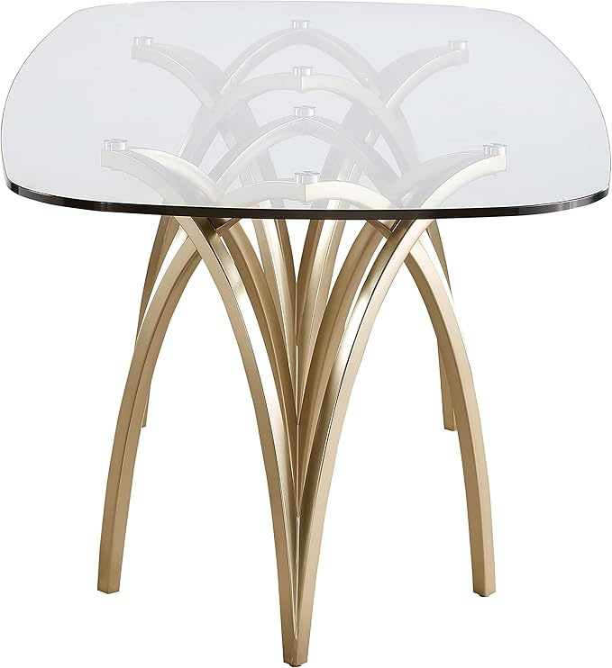 Meridian Furniture 553-T Madelyn Collection Modern | Contemporary Brushed Brass Base Dining Table with 15MM Thick Glass, 87" W x 39.5" D x 30" H, Gold