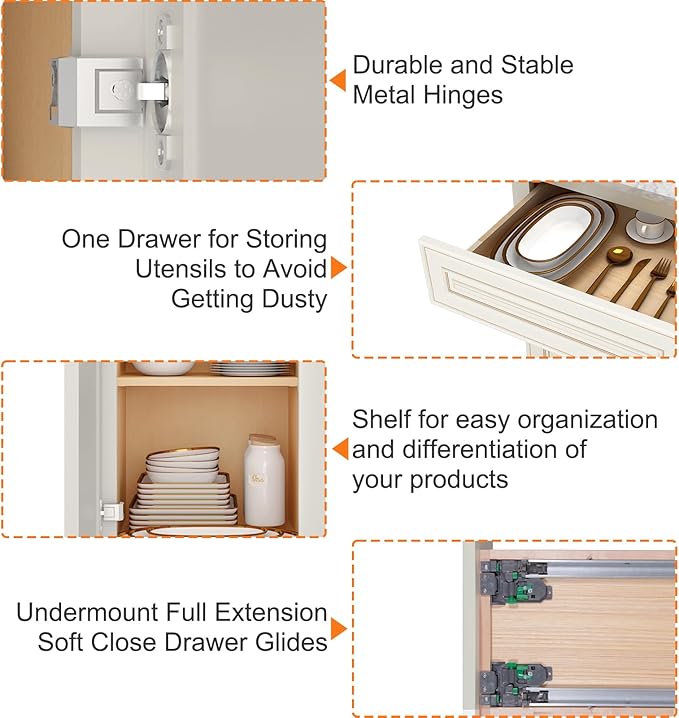 LOVMOR Kitchen Base Cabinets with Sideboard Storage, Entryway Cabinet, 1-Drawer & Adjustable Shelf, 18" W x 24" D x 34-1/2"H