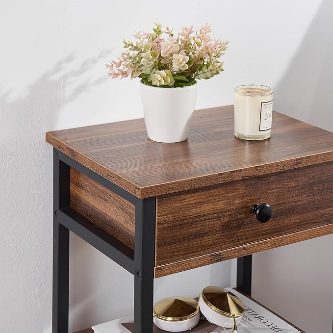 VECELO Modern Nightstand Set 2,27.6 Inch Tall Bedside Table with Drawer and Storage Shelf,Solid Wood Night Stand Bedroom Furniture for Living Room, Bedroom, Entryway