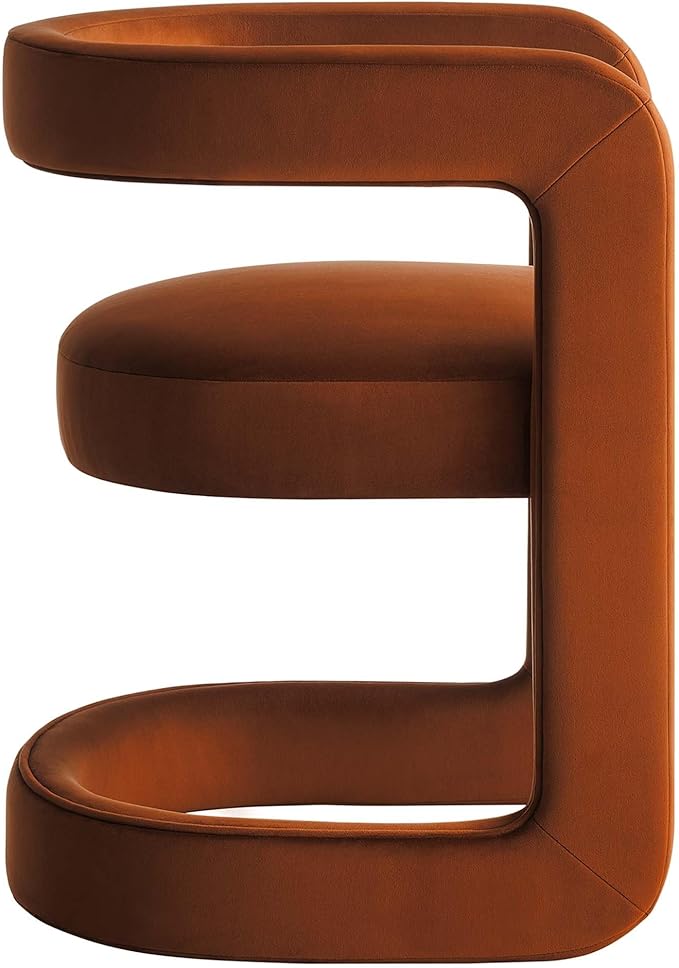 Modway Winslow Stain-Resistant Performance Velvet Dining Chair in Rust - Open Back Barrel Armchair - Upholstered Dining Chair - Cozy Reading Chair or Velvet Vanity Chair