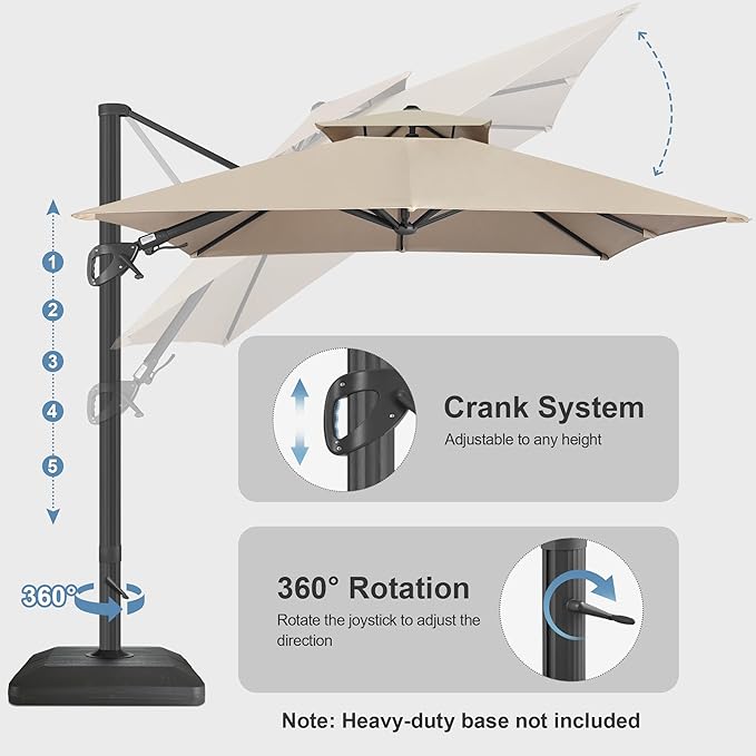 FLAME&SHADE 10x10 FT Cantilever Patio Umbrella - Aluminum Offset Umbrella with Tilt & 360-Degree Rotation, 3 Years Fade Resistance Fabric Large Patio Umbrella Outdoor for Deck Pool Garden - Taupe