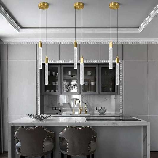 Modern Light Fixture Kitchen Island Pendant Light Dimmable LED Gold Pendant Lights Mini Crystal Pendant Lighting for Bedroom Dining Room Living Room（2-Light ）