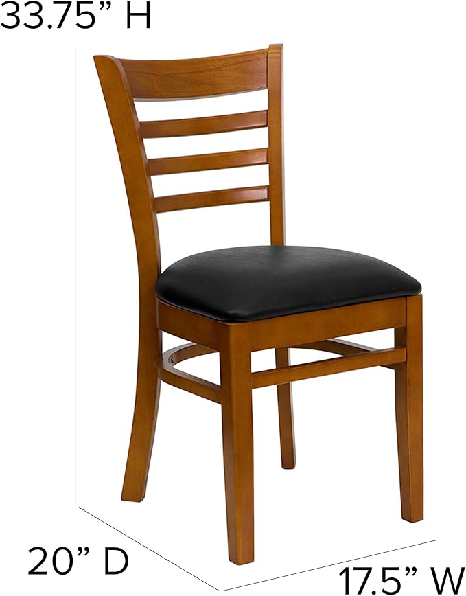 Flash Furniture HERCULES Series Ladder Back Cherry Wood Restaurant Chair - Black Vinyl Seat