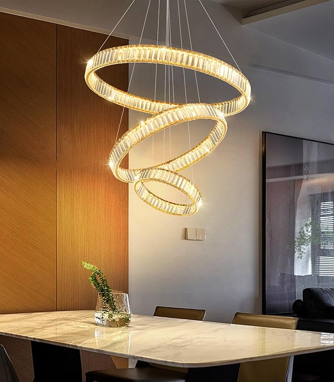 8''+16''+24'' Modern Ring Chandelier Crystal Chandeliers for Dining Room Round LED Dimmable Ceiling Light Fixture for Living Room Bedroom Lighting Gold