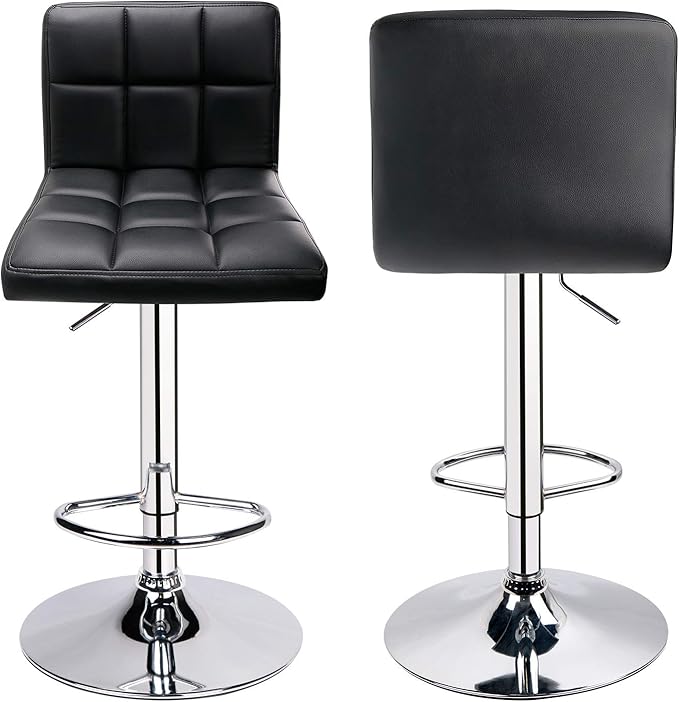 Leopard Bar Stools, Modern PU Leather Adjustable Swivel Bar Stool with Back, Set of 2 (Black)