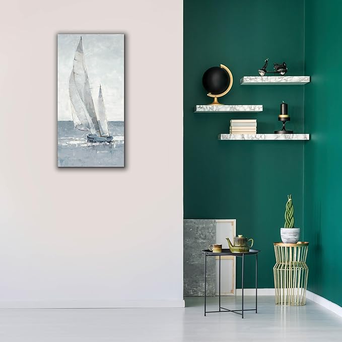 Epic Graffiti "Grey Seas I by Ethan Harper, Canvas Wall Art, 20"x40"