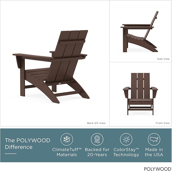 POLYWOOD Modern Adirondack Chair – All-Weather Outdoor Lawn Adirondack Chairs – HDPE, Fade-Resistant & Durable Outdoor Furniture – For Patio, Deck & Fire Pit Chairs – Mahogany Brown