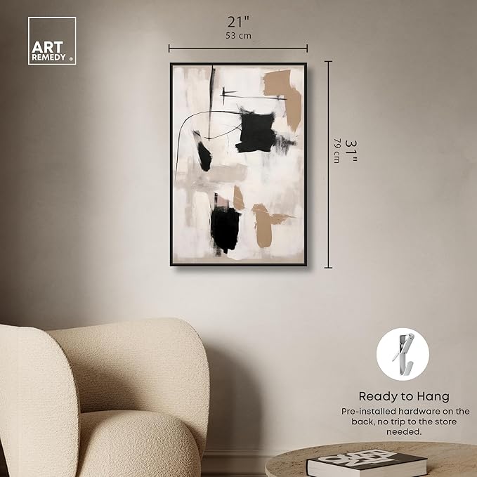 Art Remedy Strings in Abstraction Canvas Muted Abstract Wall Art, Black Frame, 20" x 30"