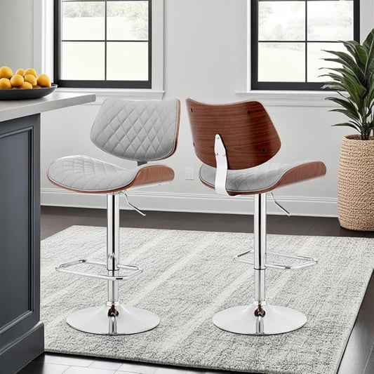 Armen Living Leland Adjustable Grey Faux Leather and Chrome Finish Bar Stool