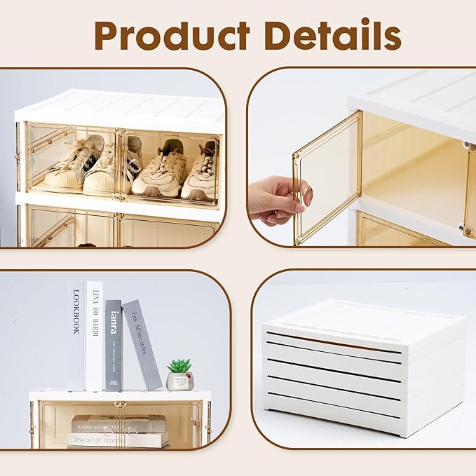5-Tier Plastic Foldable Storage Cabinet with Built-in Wheels, Dust-Proof Lightweight, collapsible Multifunctional organizer with Magnetic Clear Door for Shoes, Bags, Books, Entryway, Bedroom, Office
