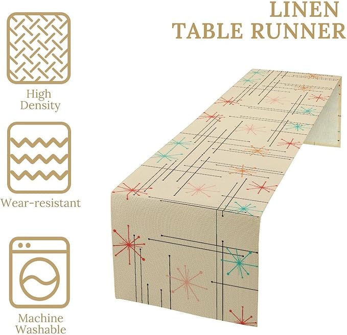 Mid Century Table Runne Retro Abstract Geometric Modern Diamond Atomic Star 1950S 1960S Coffee Table Decoration for Kitchen Dining Room Holiday Party Family Gatherings Decor 13x108in