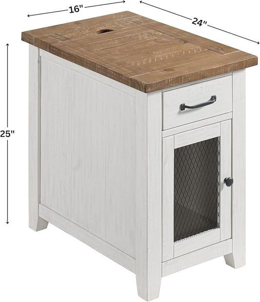 Martin Svensson Home Solid Wood White and Driftwood Rustic Chairside End Table with Power and Storage