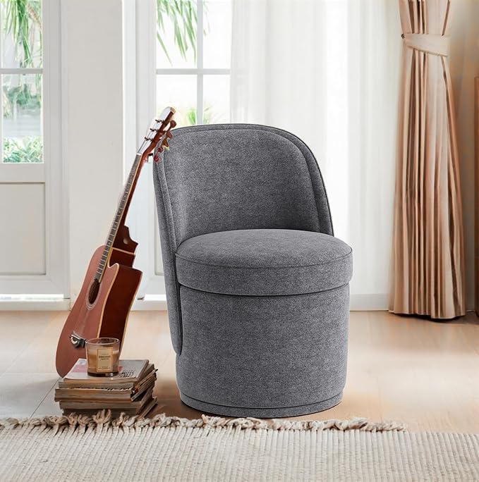 Swivel Accent Chair Set of 2, 360° Swivel Round Chair with Hidden Storage, Vanity Chairs, Modern Small Barrel Armchair for Living Room/Bedroom, Darkgrey