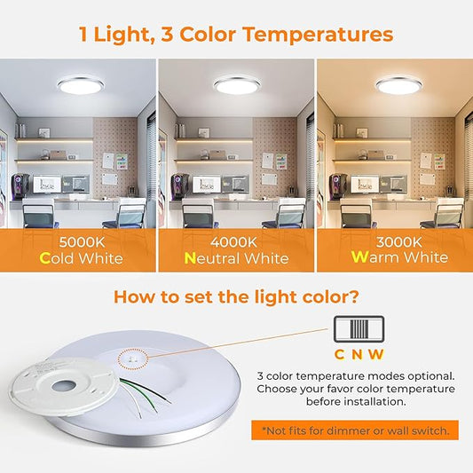 BLNAN LED Flush Mount Ceiling Light Fixture, Super Slim 12 Inch 24W LED Ceiling Light, 3000K/4000K/5000K Selectable Ceiling Lamp - Round Flat Ceiling Lights Flush Mount for Kitchen Bathroom Shower