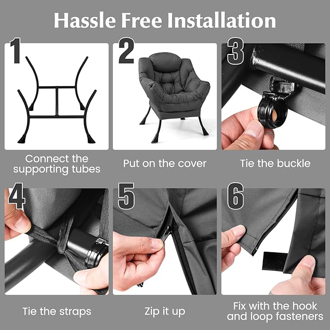 GORELAX Lazy Chair with Ottoman, Modern Accent Chair w/Armrests & Side Pocket, Upholstered Lounge Sofa Chair & Folding Footstool Set, Reading Chair for Bedroom, Living Room, Dorm Room (Grey)