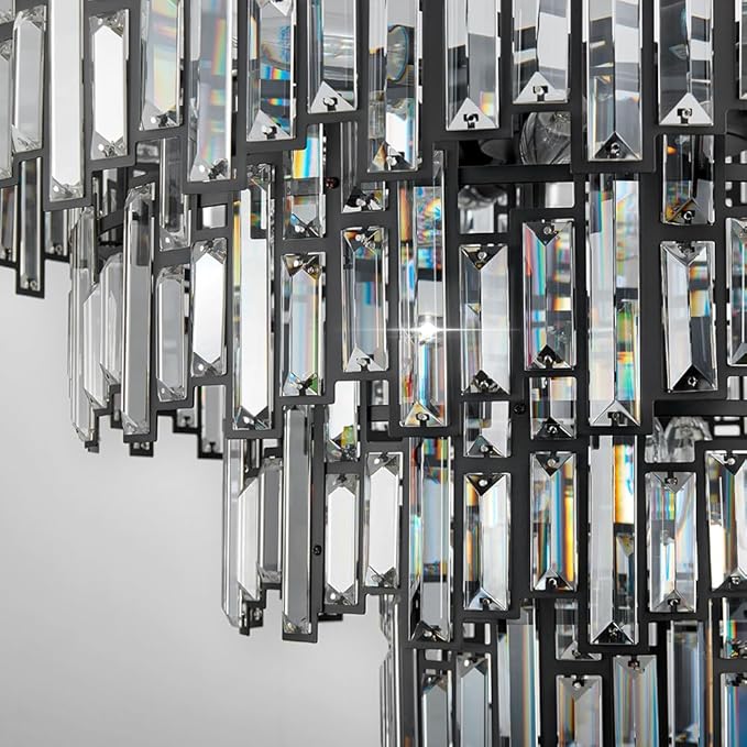 Crystal Contemporary Chandelier Foyer Entryway Lighting, 4-Tier Large Foyer Entrance Chandeliers for High Ceiling Big Crystal Chandelier (Dia 30 inch 15 Lights) Black