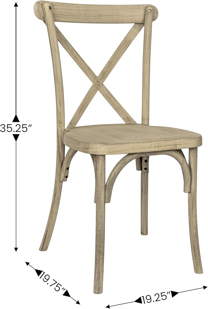 Flash Furniture Hercules Commercial Indoor/Outdoor Cross Back Chair, Wood Look, Weather-Resistant, Lightweight Design, Versatile Use, Set of 2, Light Oak