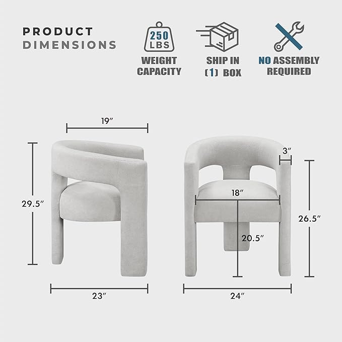 Lexicon Modern Boucle Upholstered Dining Chairs Set of 2, Curved Backrest Accent Chair with Plywood Frame and Plush Seat, for Dining Room, Home Office, No Assembly Required, Light Grey