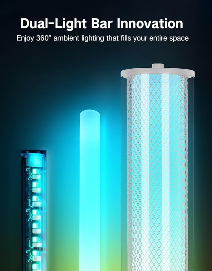 OUTON LED Floor Lamp with Remote & APP Control, Tall Standing Lamp, 16 Million Colors, 32 Scene Modes & Music Sync, Modern Corner Lamps for Living Room, Bedroom, Gaming, White & Glass Lampshade
