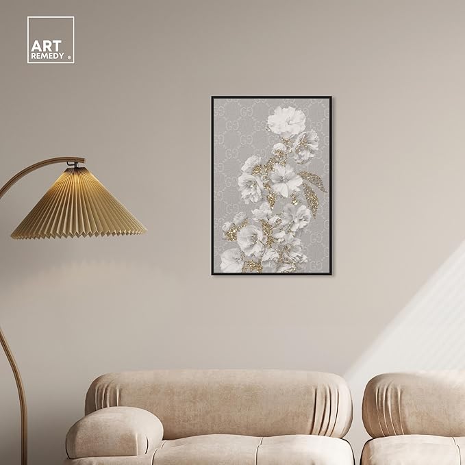 Art Remedy Floral in Classic Fashion Canvas Delicate Farmhouse Wall Art, Black Frame, 20" x 30"