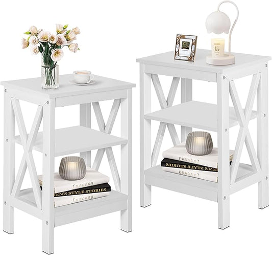 VECELO Modern Nightstands X-Design Side End Table Night Stand with Storage Shelf for Bedroom,Living Room,
