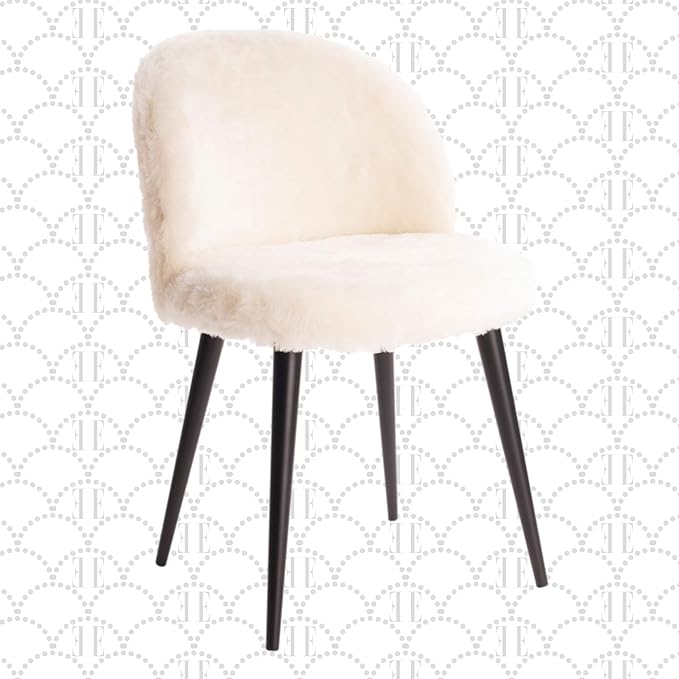 Elle Decor Cami Vanity Chair, Upholstered Armless Single Seat Plush Accent for Living Room, Home Office Desk or Bedroom, Mid Century Modern Tapered Legs, Cream Faux Fur
