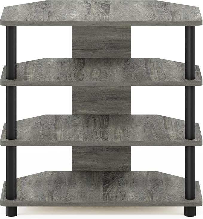 Furinno Turn-N-Tube Easy Assembly 4-Tier Petite Entertainment Center / TV Stand / TV Unit / TV Desk, French Oak Grey/Black