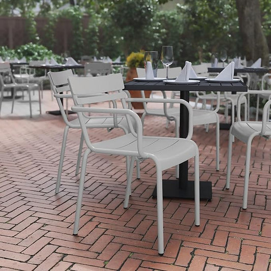 Flash Furniture Nash Commercial Grade Steel Stack Chair, Indoor-Outdoor Arm Chair with 2 Slat Back, Silver