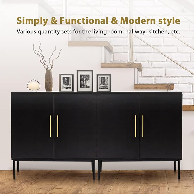 Set of 2 Storage Cabinet with Doors, Modern Black Accent Cabinet, Free Standing Cabinet, Wooden Buffet Sideboards for Living Room, Kitchen, Home Office